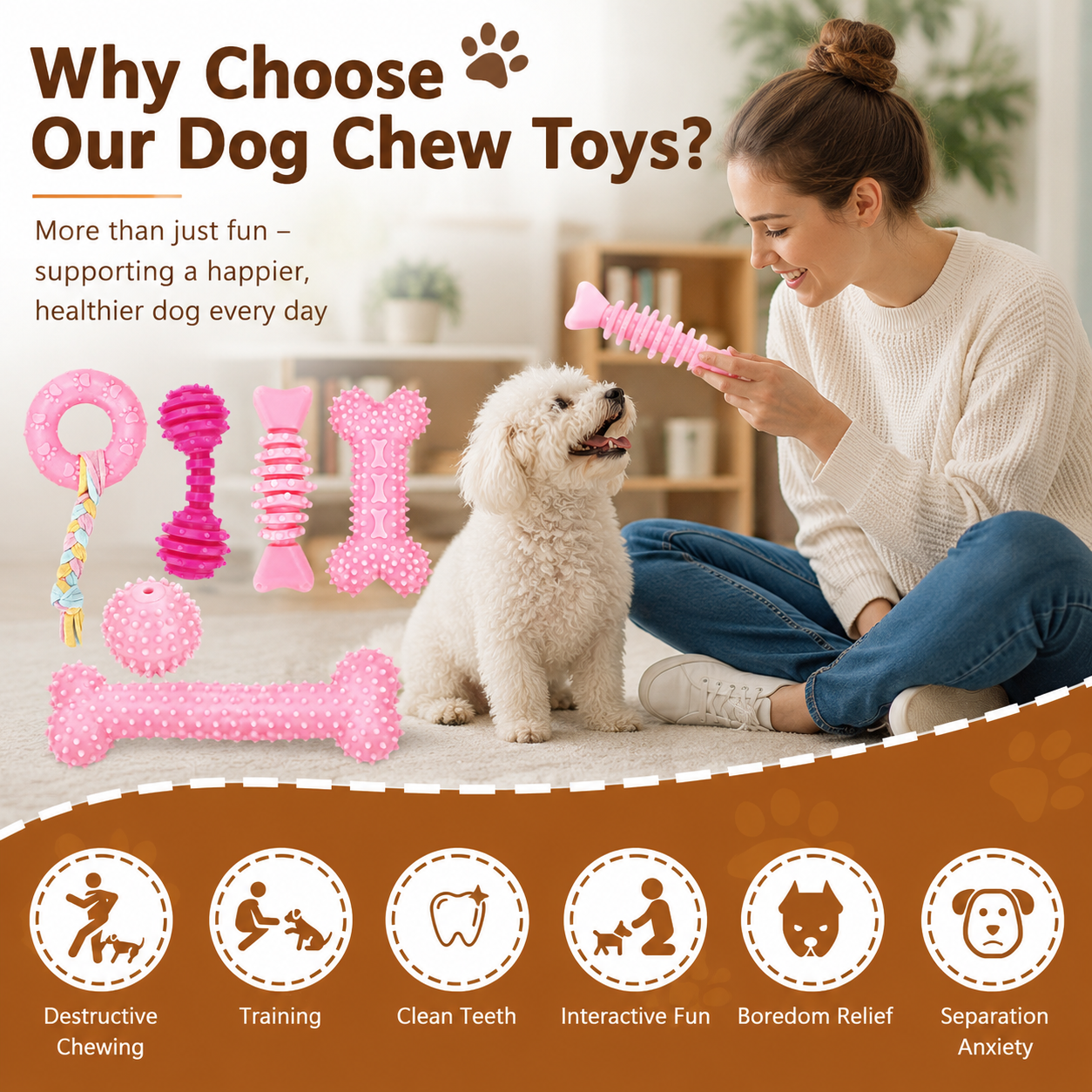 COUTEER Puppy Toys, 6-Pack Dog Chew Set, Pink photo 7