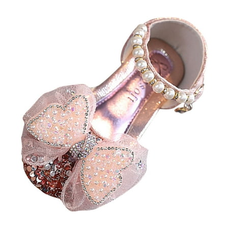 

ZENMELE Girls Sandals Bowknot Shoe Fashion Spring And Summer Girls Sandals Party Dress Dance Show Princess Shoes Rhinestone Double Layer Mesh Bowknot Pearl Belt Buckle Slide Sandal 8Y-9Y