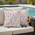 thumbnail image 4 of Spring Summer Flower Outdoor Pillow Covers Pack of 2 Eucalyptus Leaves Countryside Pink Waterproof Throw Pillow Covers Decorative Cushion Cases for Patio Garden Tent Balcony Couch 16x16 inch, 4 of 9