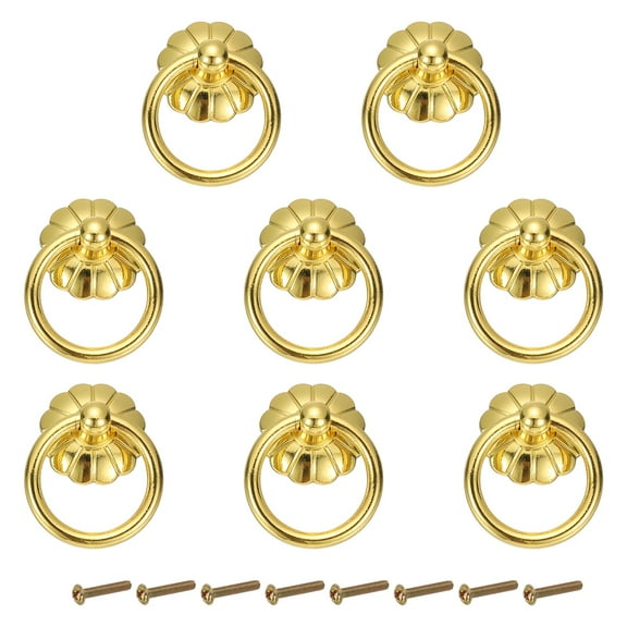 Uxcell 8Pack Drawer Ring Pulls, 1.65" Zinc Alloy Hole Ring Cabinet Knobs with Screws for Cupboard Cabinet Drawer Dresser Closet Door, Gold