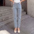 thumbnail image 4 of Karymi Jeans for Women Mid Rise Straight Leg, Pearls Embellished Denim Ankle Pants with Pockets, 4 of 9