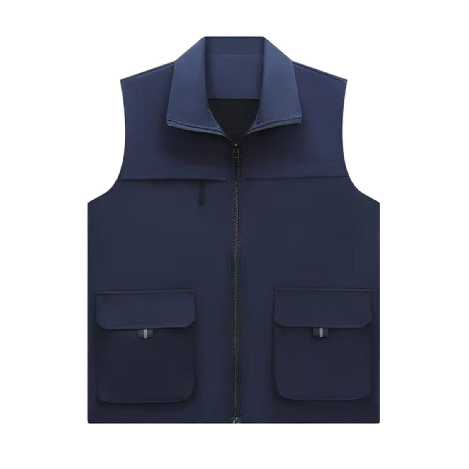 Mwjwdo Women s Lapel Collar Zip Mesh Panel Outdoor Vest Cargo Flap Pockets Light Airy Outer for Park Excursions Blue XXXL