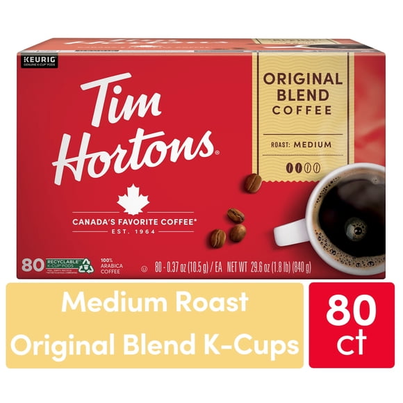 Tim Hortons Original Blend Medium Roast Keurig Coffee Pods, Pack of 80