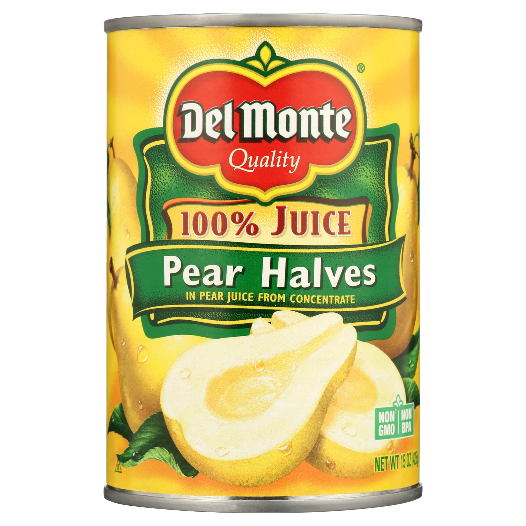 (6 Cans) Del Monte Canned Pear Halves, 100% Juice, 15 oz