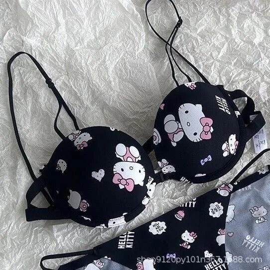 Cartoon Sanrio Hello Kitty Sexy Push Up Underwear Bra Japanese Style Girl Strapless Non-Slip Sweet Underwear Pure Lust Underwear