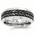 thumbnail image 1 of Edward Mirell Titanium & Steel Black Ti Beveled Patterned 9mm Band, 1 of 7