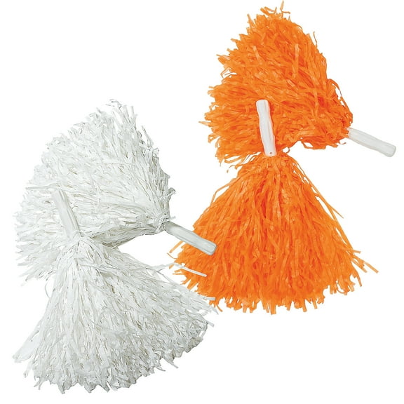 Fun Express 10" Orange & White Team Spirit Cheer Pom-Poms Set - 24 Pieces