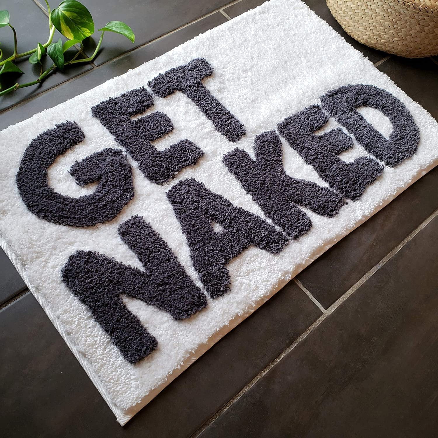 New Mungo Get Naked Bath Mat - Bathroom Rugs for Bathtub Mat - Cute Bath Rugs for Apartment Decor - Bath Mats for Bathroom as Shower Floor Mat - Tufted Gray and White Bathroom Rug - 20" x 31"