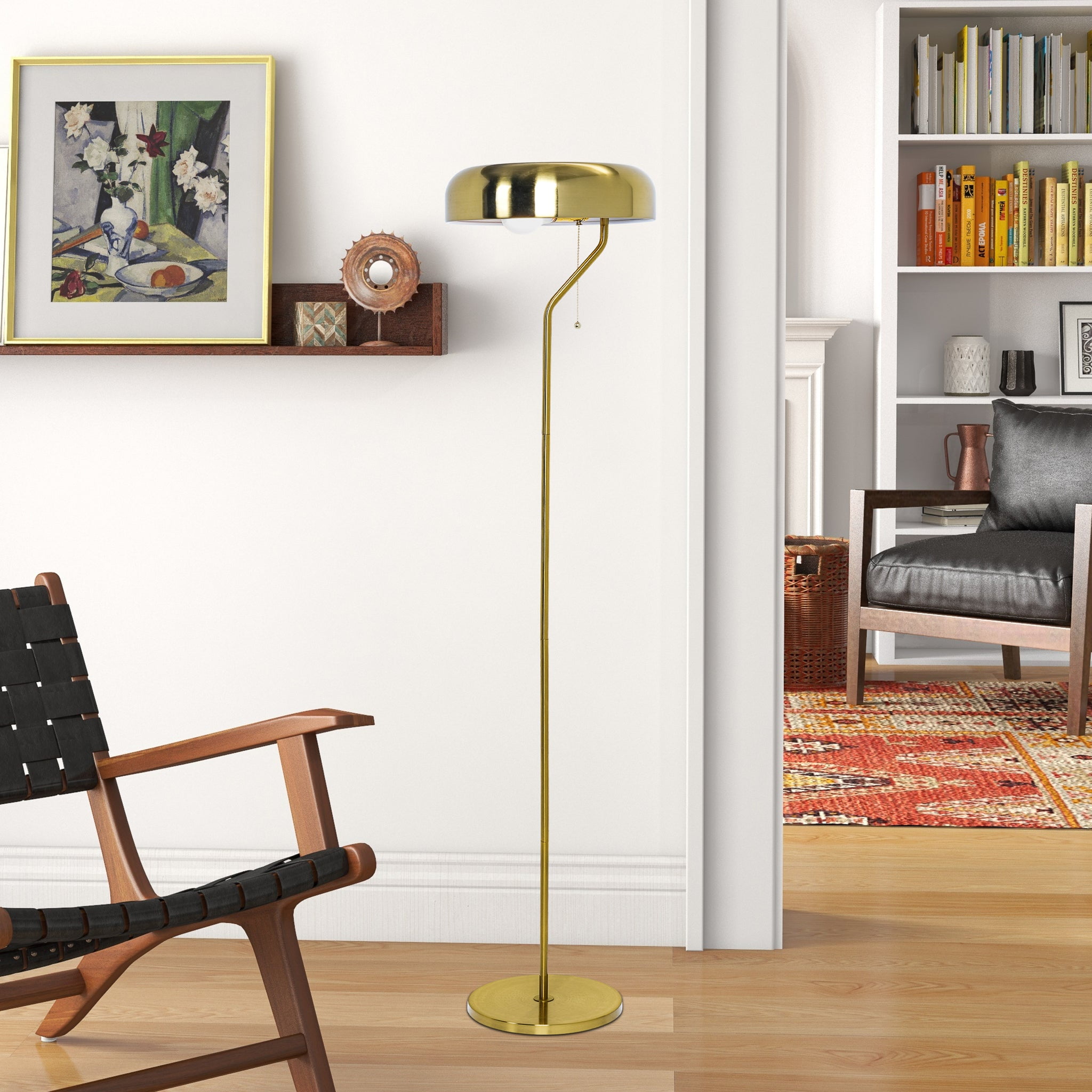 Tall Corner Floor Lamp for Living Room, Bedroom & Office Space Illumination, Spectra Floor Lamp - Gold outer and White inner 110~120V