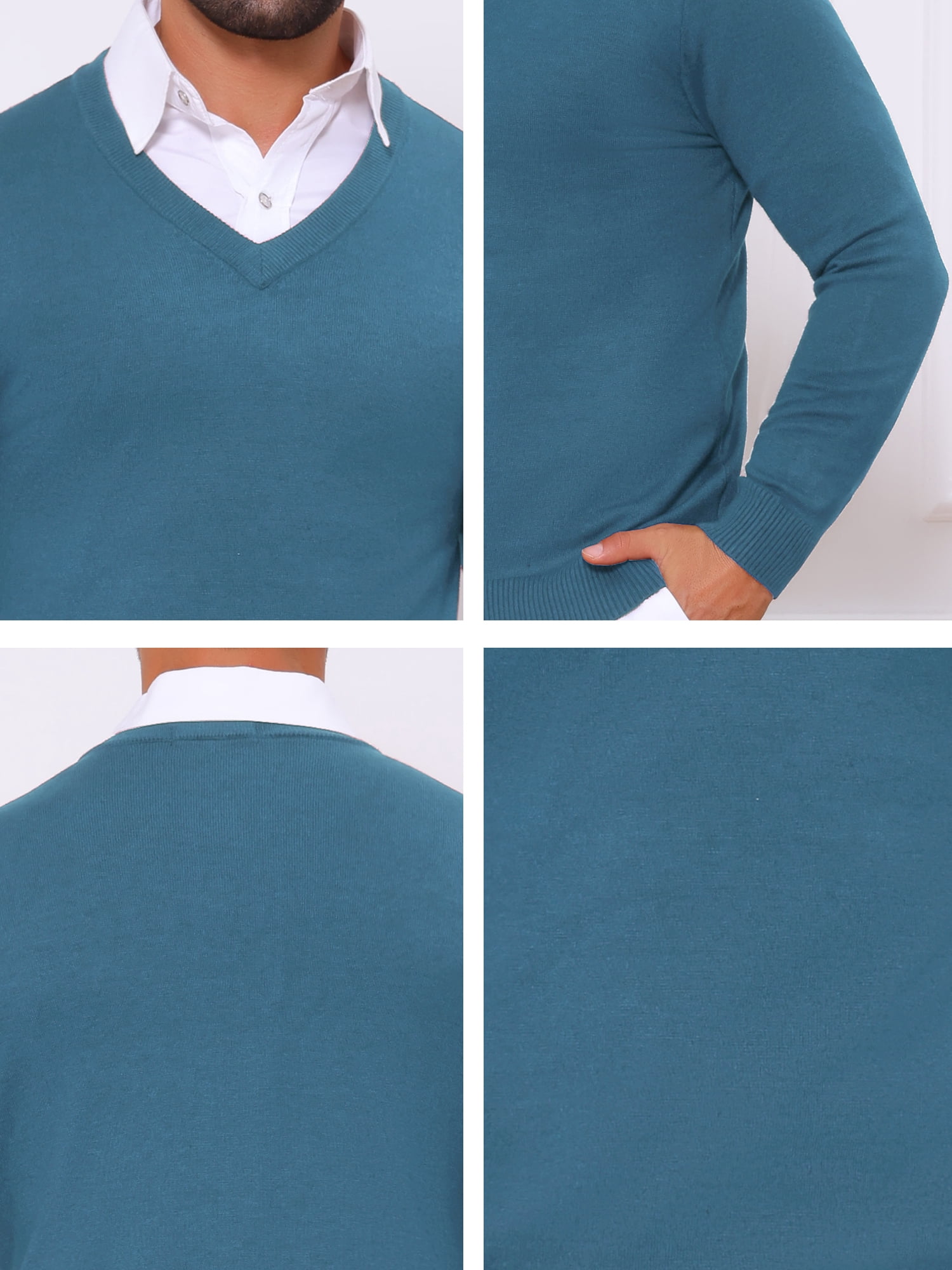 DARING DIVA Men's Long Sleeve V-Neck Solid Knitted Pullover Sweater L Blue