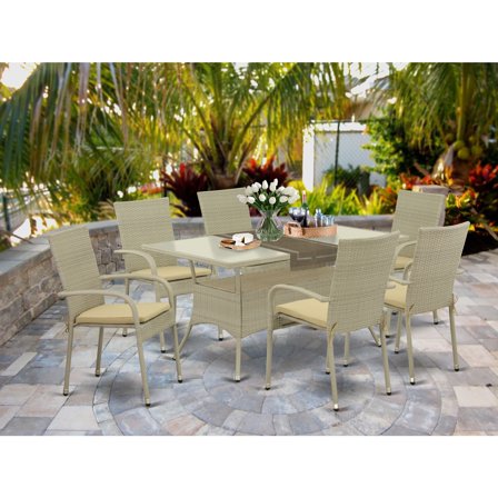 East West Furniture Wicker Patio Set Natural Linen, OSBK7-03A
