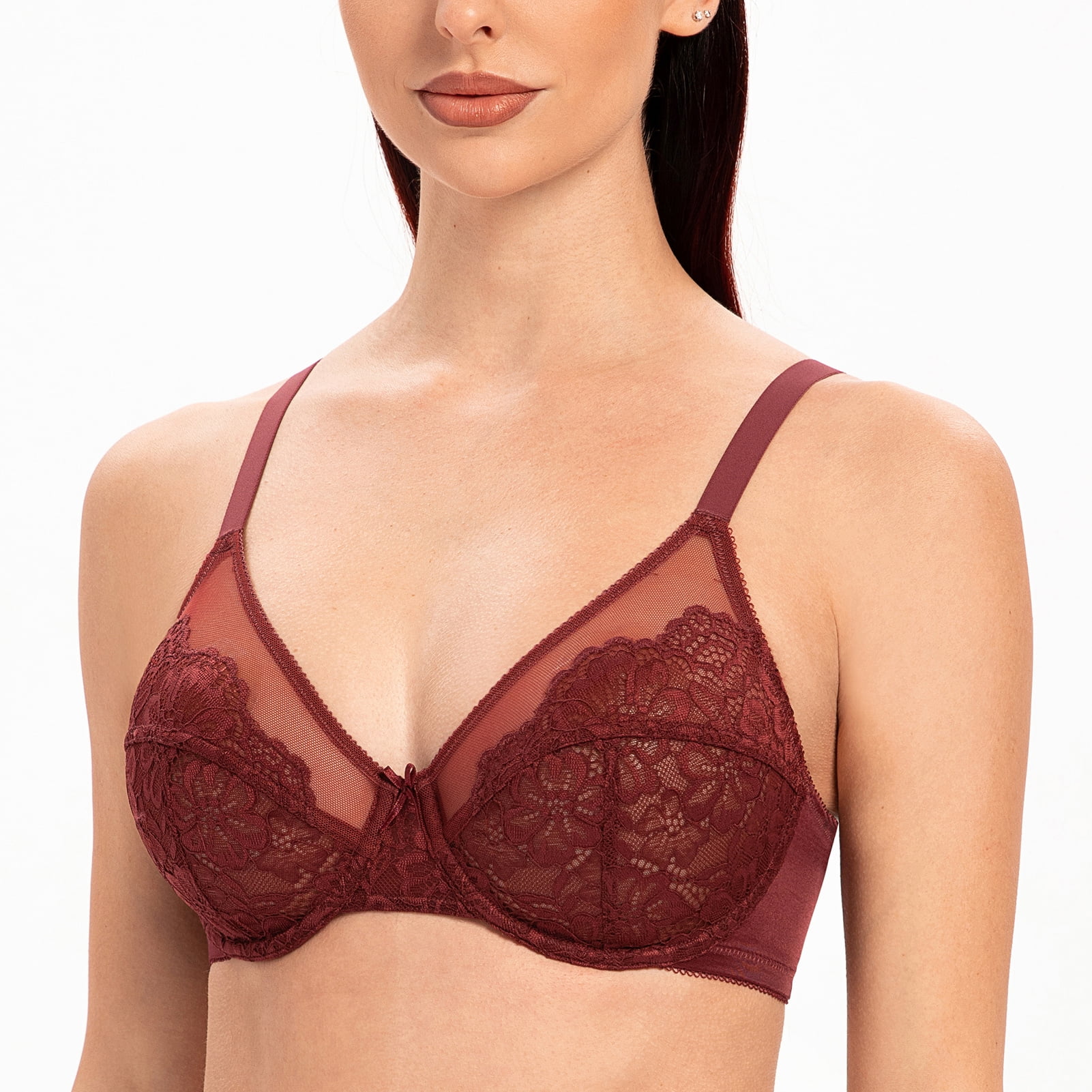 MELENECA Women's Full Coverage No Padding Plus Size Minimizer Underwire Bra Cabernet Red 38F