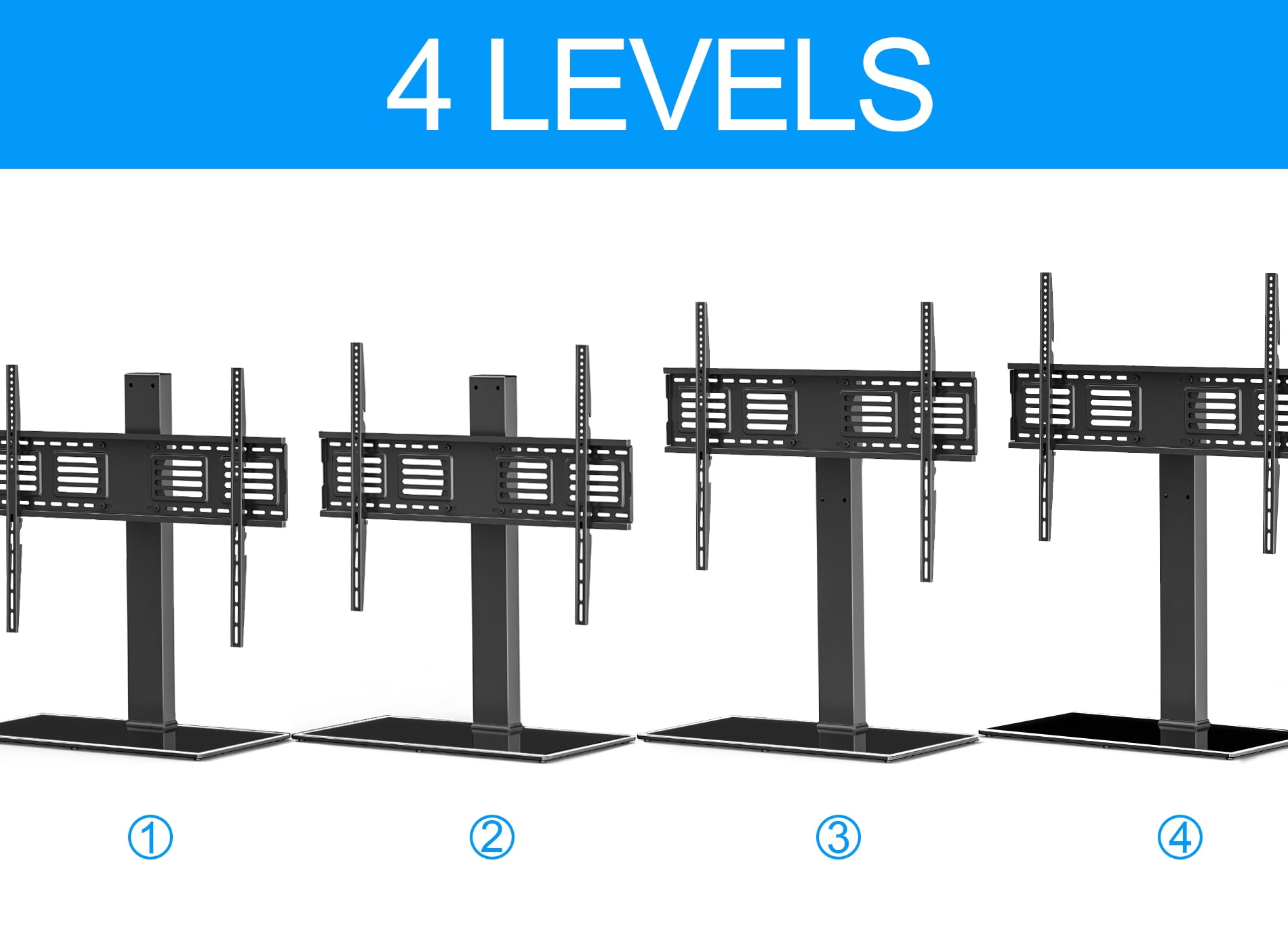 FITUEYES Universal TV Stand/Base Swivel Tabletop TV Stand with Mount for 50 to 80 inch Flat Screen TV 100 Degree Swivel, 4 Level Height Adjustable,Tempered Glass Base,Holds up to 143 lbs Screens