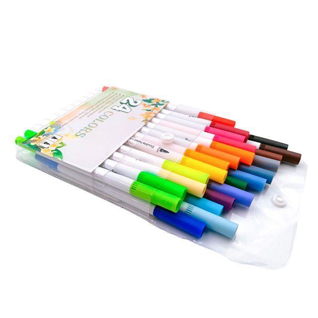 Graffiti dibujo pintura pluma doble cabeza doble punta cepillo rotulador conjunto acuarela bolígrafos papelería, 24 colores Inevent EL2477-02B