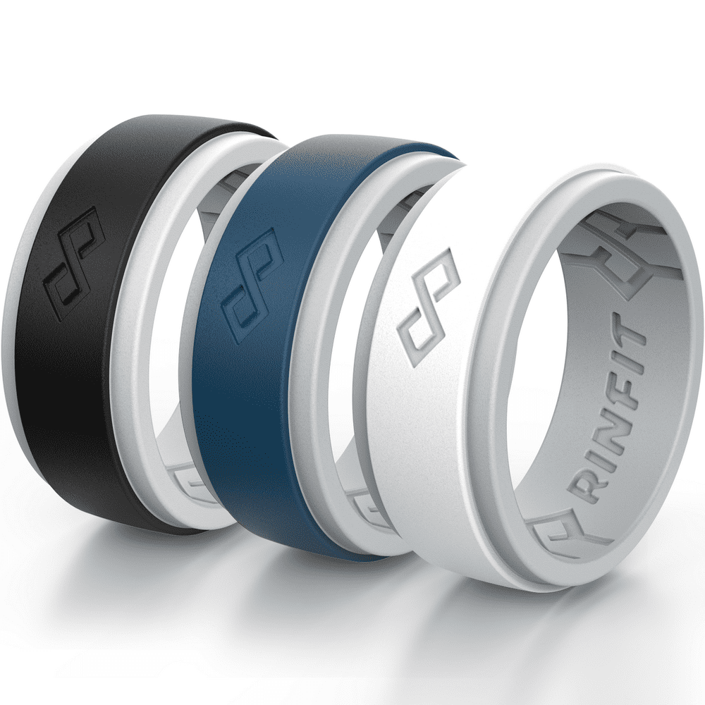 Rinfit Breathable Silicone Wedding Rings for Men 3 Rings Pack