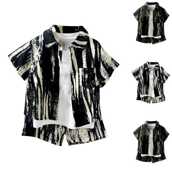 THDHVS Baby Outfits Printed Lapel Shirt Casual Suit Toddler Summer Shorts Newborn Baby Boy Outfits Army Green 4-5 Years