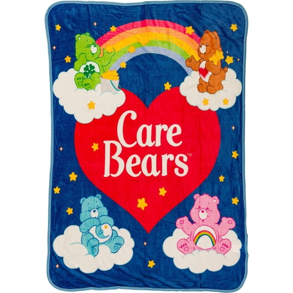 Silver Buffalo Care Bears Rainbow Heart Logo Fleece Throw Featuring Cheer Bear, Bedtime and Tenderheart Bears 45' x 60' Soft, Cozy 180 GSM