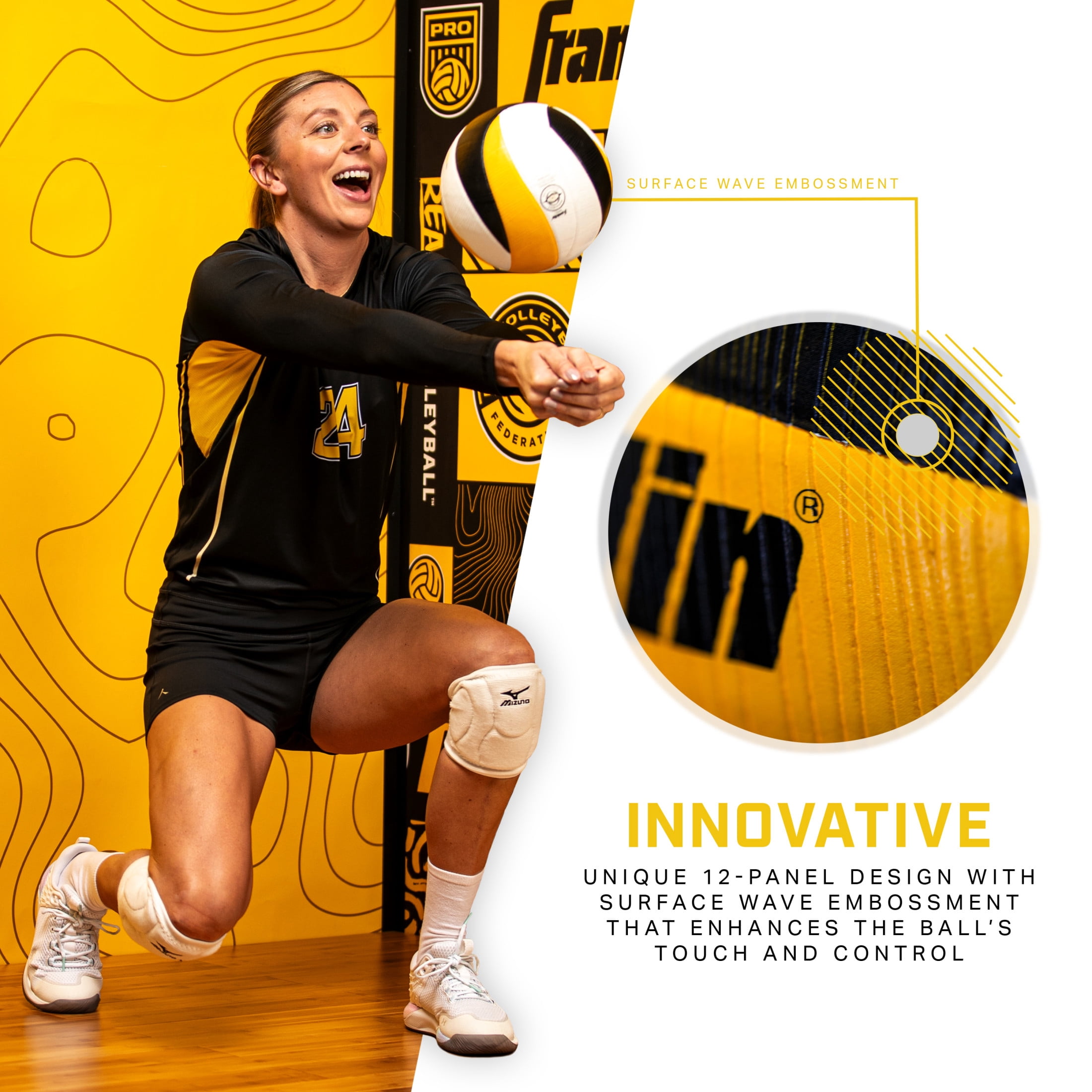 Franklin Sports PVF REAL Pro Indoor Game Volleyball - Official Size Professional Indoor Volleyball for Match Play - 12 Panel Microfiber Cover Game Volleyball Ball - Volleyball + Pump with Needle Set