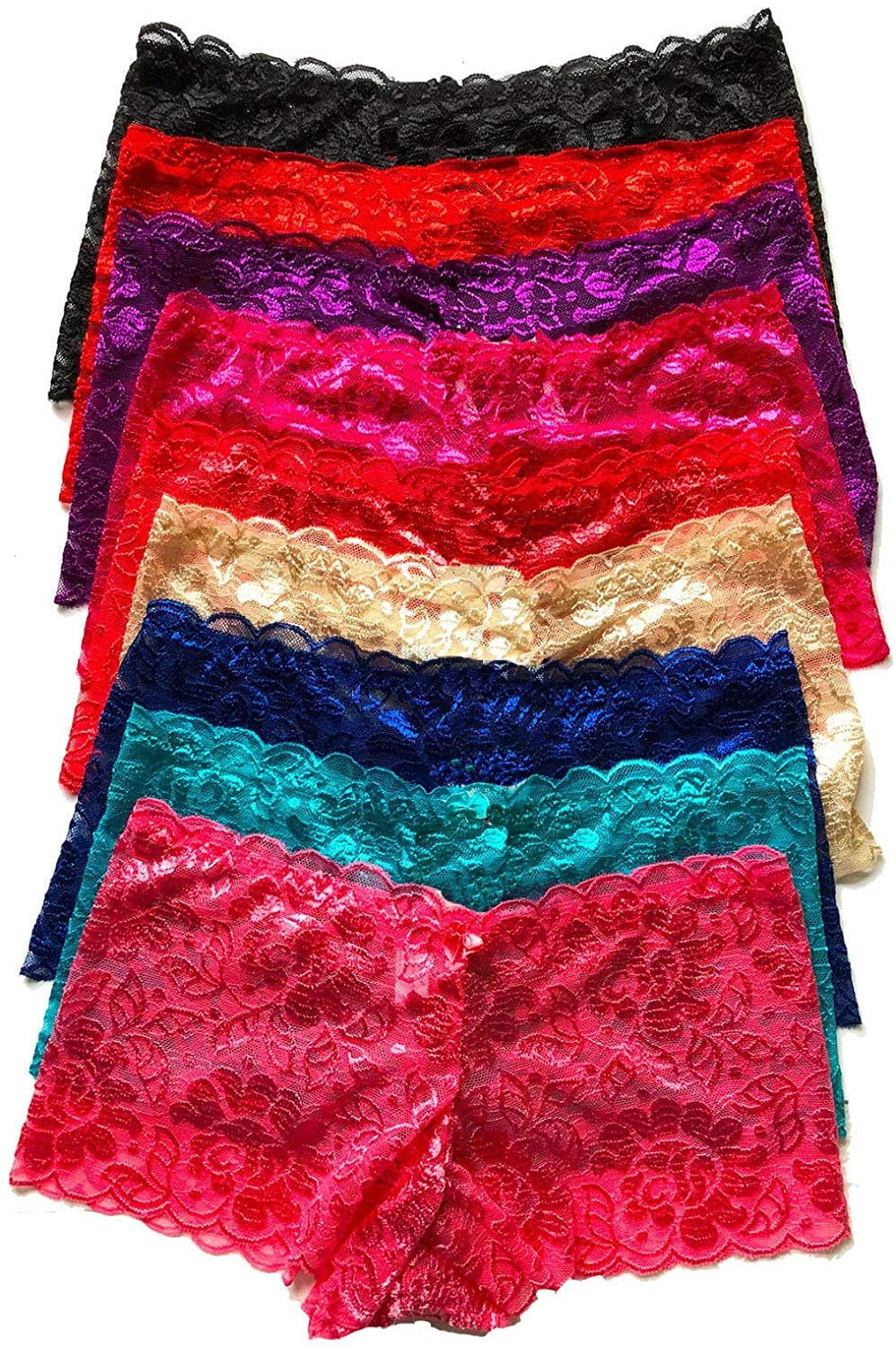 Iheyi 6 Pack of Women's Regular to Plus Size Lace Boyshort Panties