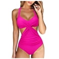 thumbnail image 2 of Women's One Piece Swimsuit Cross Front Cutout High Waisted Sexy Backless Monokini for Beach Pool Vacation,Hot Pink,M, 2 of 8
