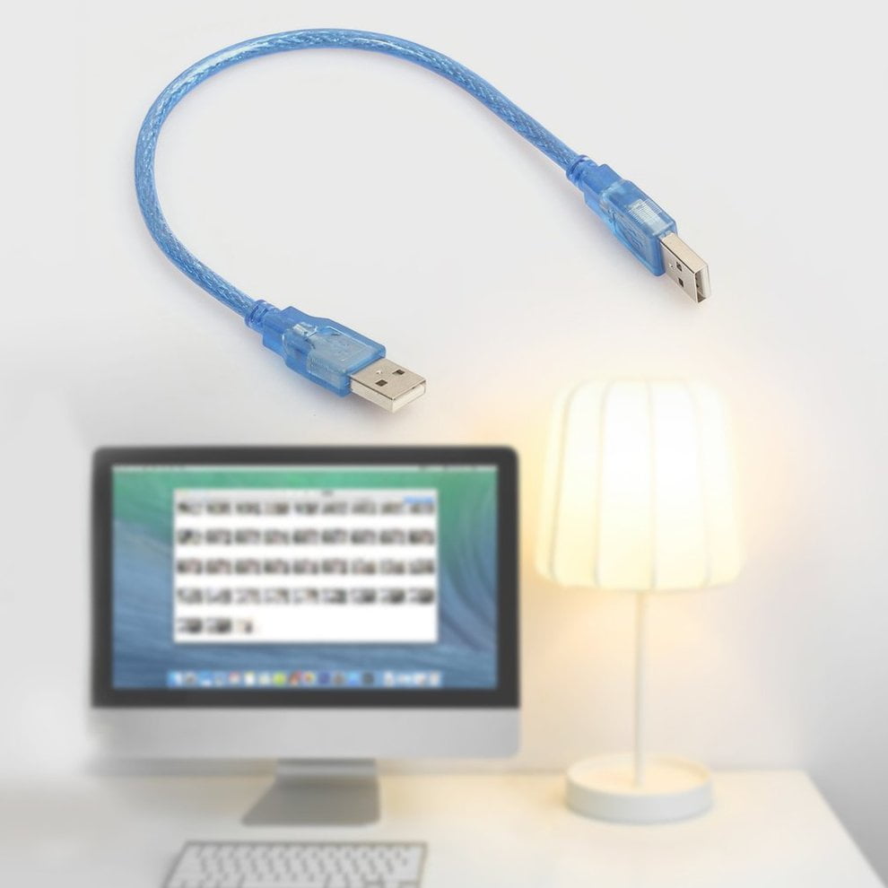 30CM Transparent Blue USB 2.0 Extension Cable Male To Male USB Extension Cord transparent blue