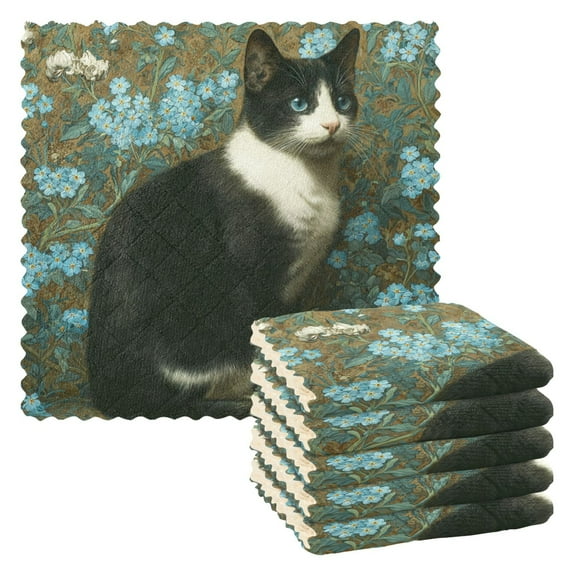 Qxltty Tuxedo Cat Kitchen Towels Set of 6 Ultra Soft Absorbent Quick Drying Dish Cloths 11 x 11in