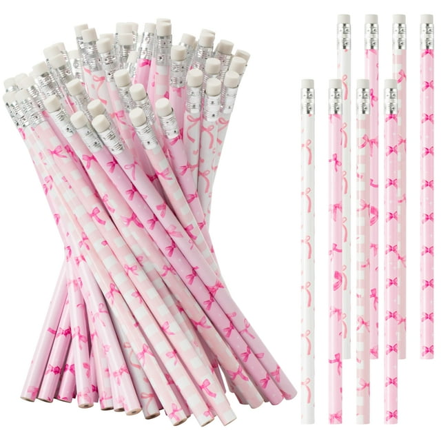Lazo rosa Pencils Xqumoi Coquette con goma de borrar #2 HB, 60 unidades