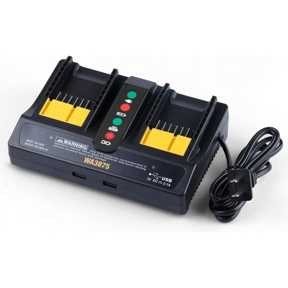 20V WA3875 Charger Replacement for Worx 20 Volt WA3770 Dual-Port Battery Charger with LED Indicator, Compatible with Worx 20V Li-ion Battery WA3520 WA3525 WA3575 WA3578 WA3512 WA3522 WA3671