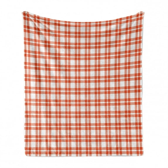 Abstract Soft Flannel Fleece Throw Blanket, Checkered Scottish Pattern Textured Geometric Square Formed Color Lines Artwork, Cozy Plush for Indoor and Outdoor Use, 60" x 80", Red White, by Ambesonne