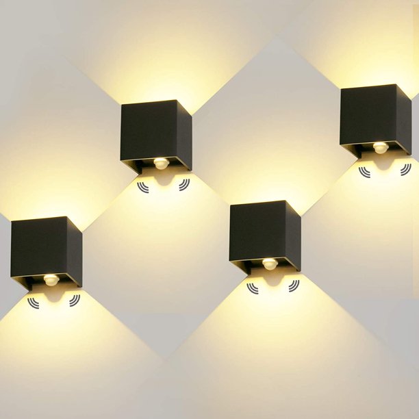 Pieza de luz de pared LED Exterior Interior 12W con sensor de movimiento 3000K Luz de pared exterior IP65 Luz de pared con ángulo de haz ajustable Diseño hacia arriba y hacia abajo Ormromra WLJ-4925