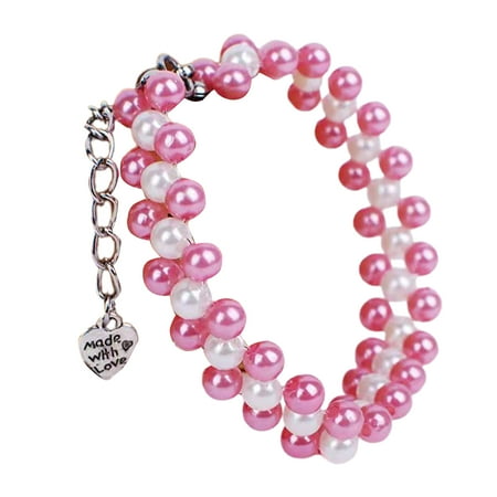 Farfi Pet Necklace Beautiful Convenient Wear Acrylic Faux Pearl Adjustable Neck Collar for Daily (Pink L)