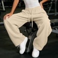 thumbnail image 5 of BXJX Womens Wide Leg Sweatpants, Running Elastic Waist Casual Drawstring Ladies Pants with Pockets Khaki Size S-3XL, 5 of 9