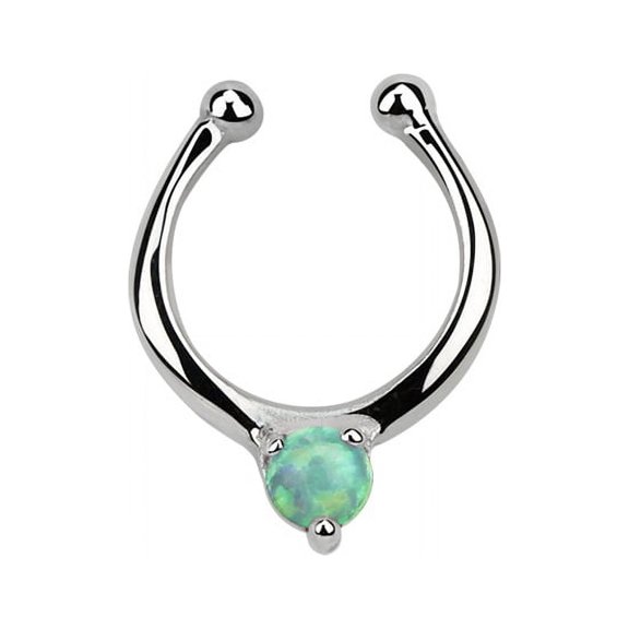 iJewelry2 Simulated Green Opal Fake Clicker Illusion Septum Nose Ring in Sterling Silver 18g