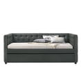 thumbnail image 3 of Gray Fabric Daybed With Trundle For Full Coziness - 14 Slats Daybed, 13 Trundle, 4" Side Panel, 2" Back 8" Mattress Advisable Stretchable Size, Side, Preferred, 3 of 4