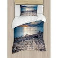 thumbnail image 3 of Driftwood Duvet Cover Set, Seascape Theme Rocky Sea Shore with Driftwood Trees Trunks Cloudy Sky Image, Decorative 3 Piece Bedding Set with 2 Pillow Shams, Queen Size, Blue and Beige, by Ambesonne, 3 of 3