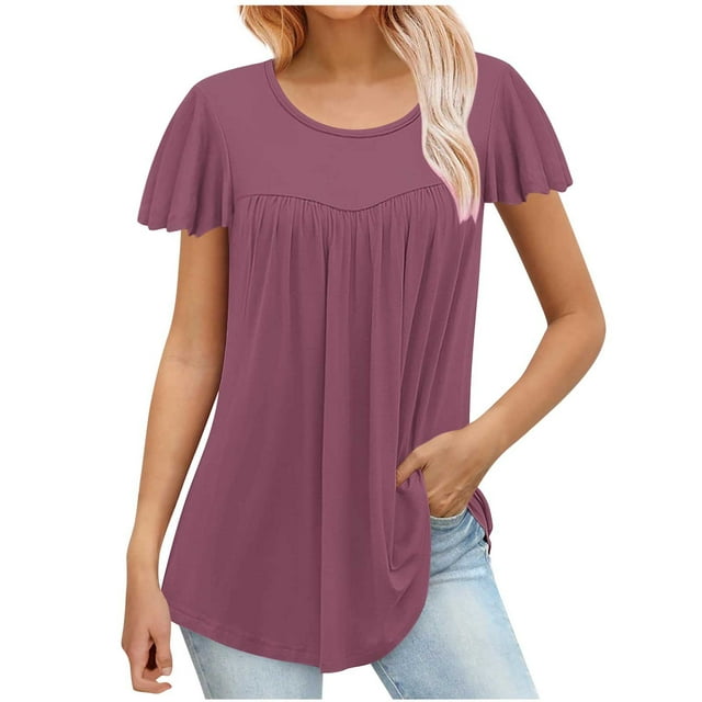 fheaev Hauts d'Été pour Femmes 2025 Vacances Mode Féminine T-shirt Imprimé Manches 3/4 Blouse Col Rond Décontracté
