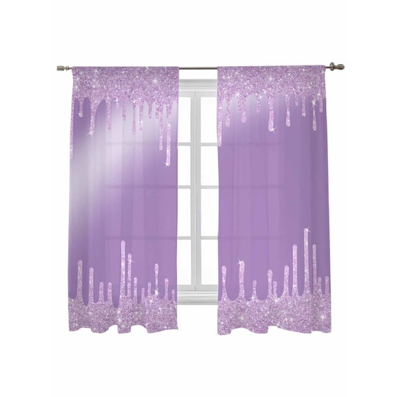 Sparkle Star Sheer Curtains 72 Inch Long 2 Panels, Gradient Dark Purple Background Decoration Light Filtering Rod Pocket Semi Sheer Curtains, Sheer Voile Drapes for Living Room Bedroom, 52"x72"