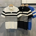thumbnail image 3 of Men's Clothing Luxury Knitted Striped Polo Shirt Leisure Vintage Streetwear Button-down T-shirt for Men Breathable Knitwear, 3 of 5