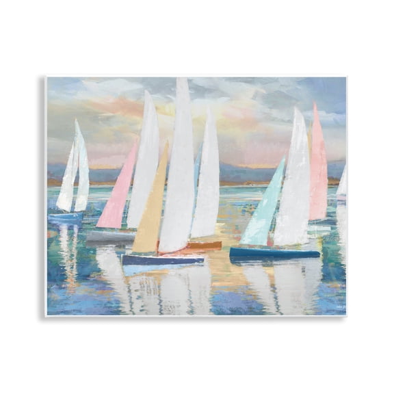 Stupell Industries Abstract & Pastel Sailboat Fleet Transportation Painting Unframed Art Print Wall Art, 14 x 11