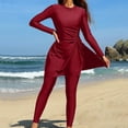 thumbnail image 2 of Wetsuit for Women Long Sleeve Drawstring Ruched Swim Dress with Leggings UV Protection Two Piece Swimsuits for Surfing Snorkeling Red S, 2 of 7