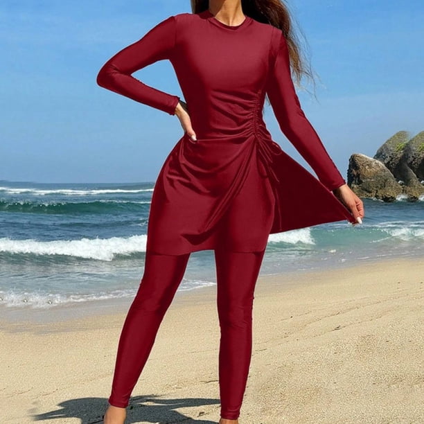Trajes de baño de una pieza para mujer Trajes de surf de manga larga para mujer Trajes de buceo cortos con almohadillas para el pecho y sin soportes de acero Trajes de baño conservadores Traje de baño