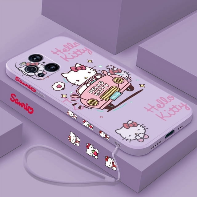 wangyu Sanrio Cute Hello Kitty Phone Case For OPPO Find X2 X3 X5 Pro Lite Neo Reno 2 Z 5 6 7 8 10 Lite Pro Liquid Left Rope Shell Cover