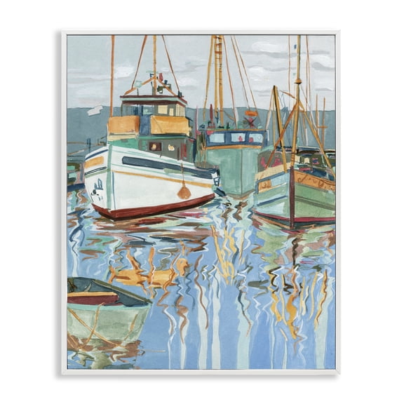 Stupell Industries Bohemian Boat Harbor Reflections White Framed Giclee Art, 16 x 20, by Melissa Wang