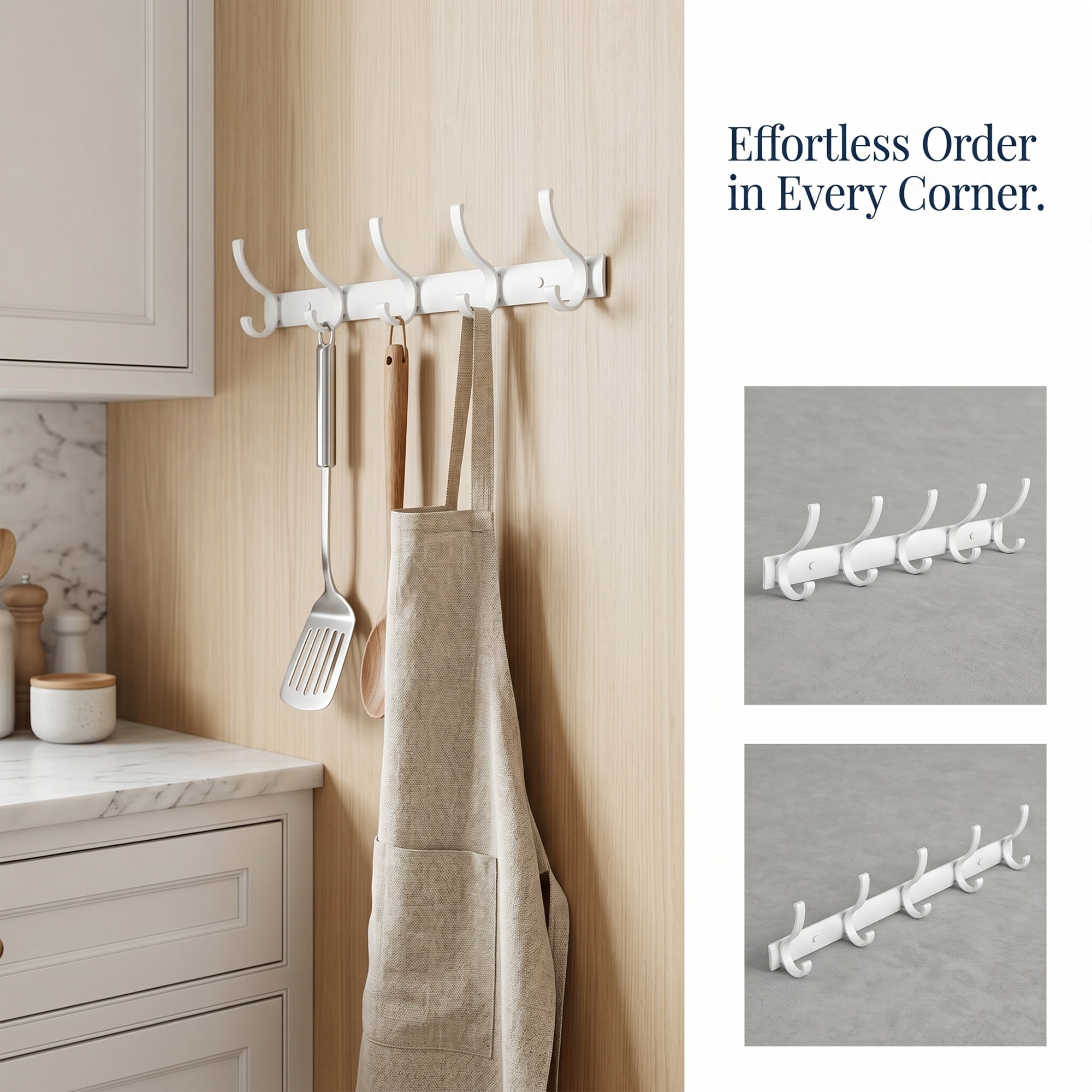 Unique Bargains Coat Rack Wall Mount,Hat Rack for Entryway and Bedroom White 5 Hooks