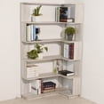 thumbnail image 6 of Leumius 5 Tier Freestanding Bookshelf,Wooden L-Shaped Corner Bookcase with Anti-drop Panel and Anti Tipping Device, Display shelf Open Storage,Light Gray, 6 of 21