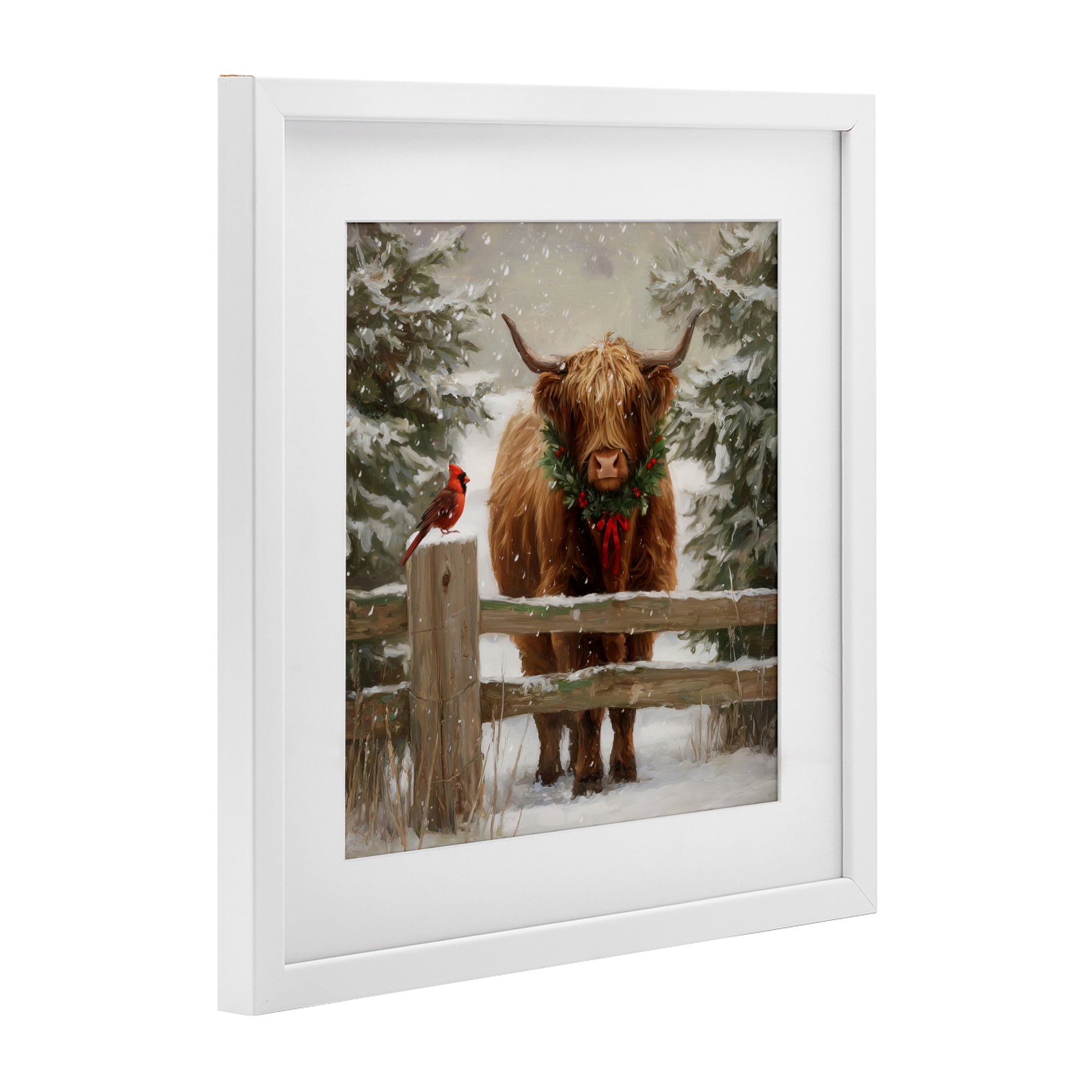 Stupell Industries Christmas Cow & Cardinal White Framed Print Under Glass, design by Tina LeCour