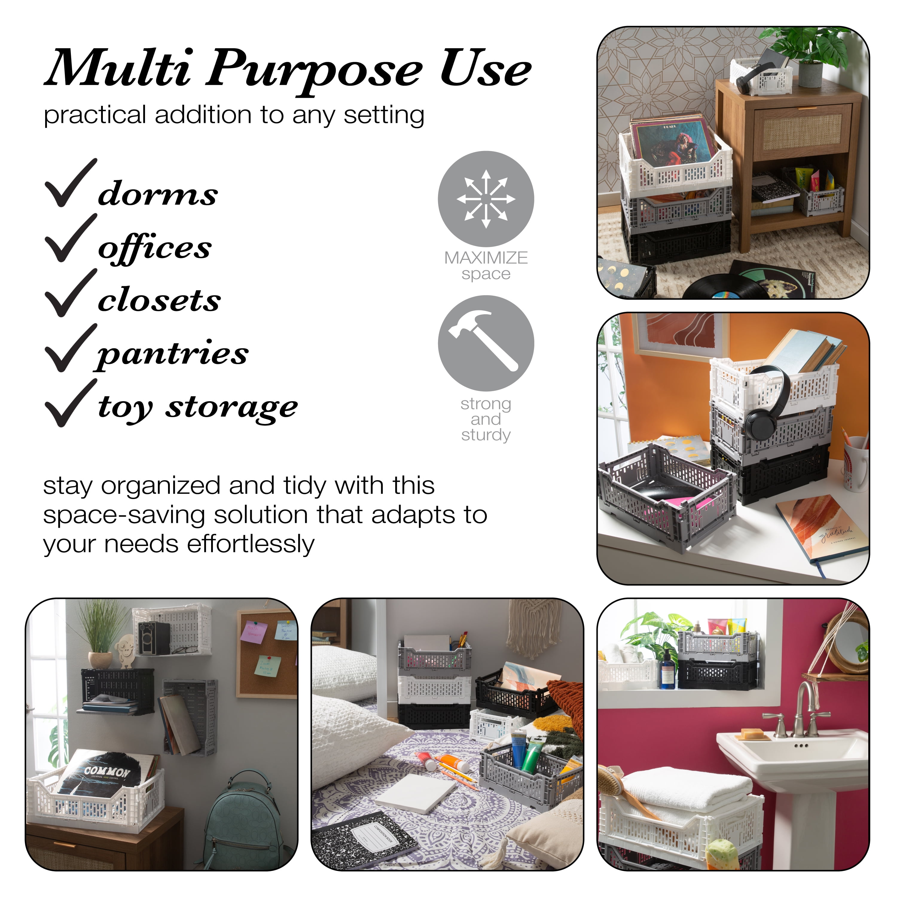 Simplify 15LT Collapsible Plastic Storage Crate in White