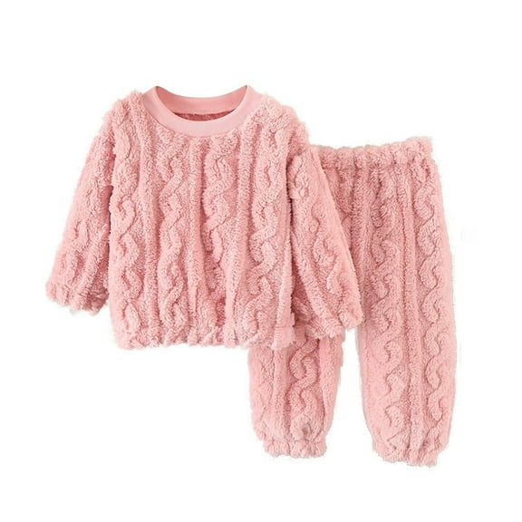 Girls 2 Piece Plush Hoodie and Jogger Set Long Sleeve Fleece Loungewear Fuzzy Winter Outfits (1-2 Years, Watermelon Red)