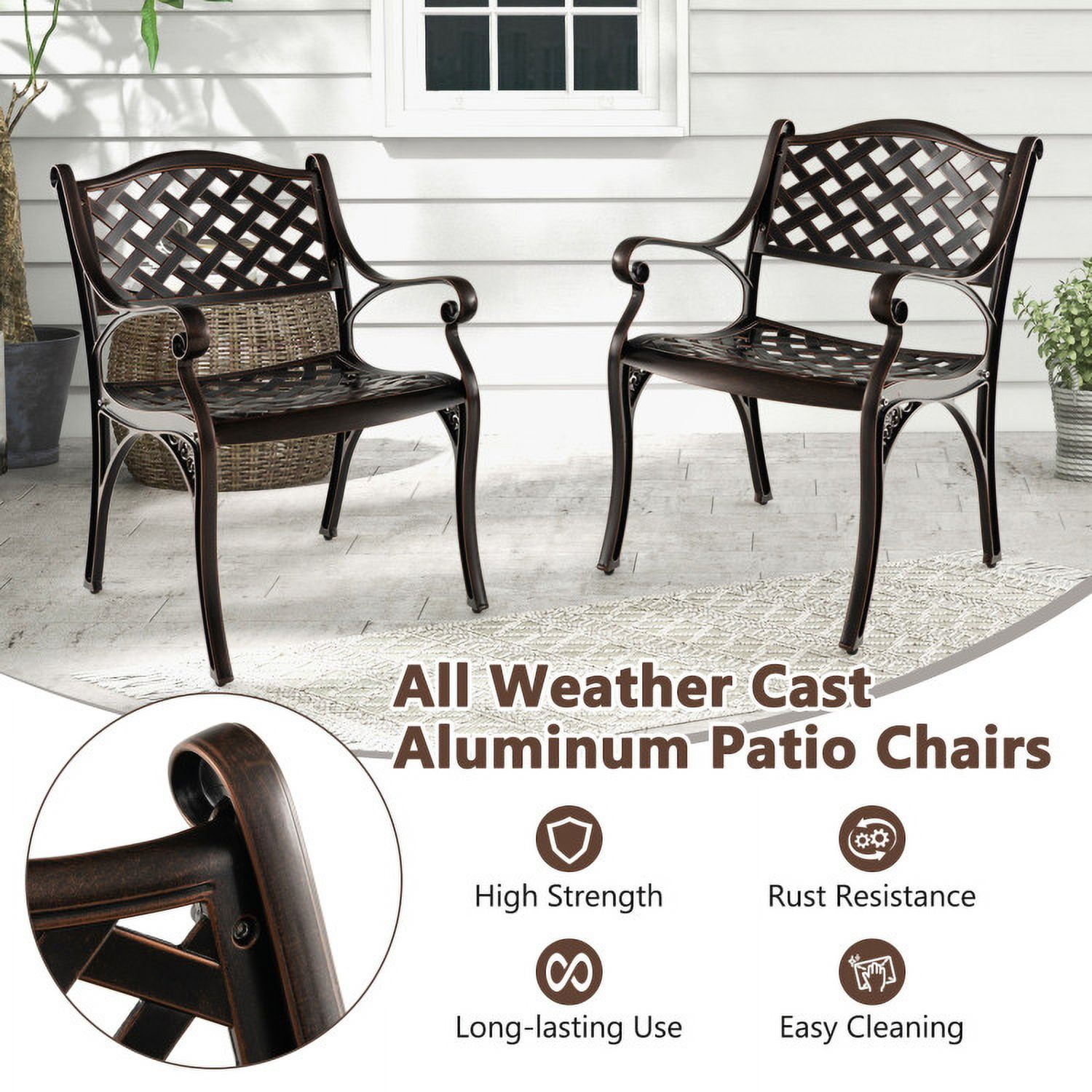 Aimee Lii Cast Aluminum Dining Chairs Set of 2 with Patio Chairs Armrests Flower Pattern, Outdoor Patio Set, Bronze Aimee Lii Cast Aluminum Dining Chairs Set of 2 with Patio Chairs Armrests Flower Pattern, Outdoor Patio Set, Bronze