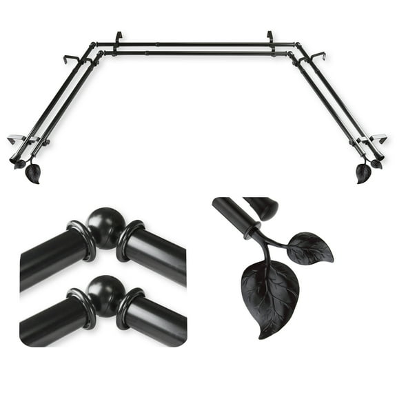 Domovina Plush 13/16" Bay Window Double Curtain Rod-Color:Black